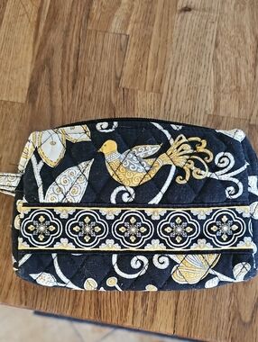 Vera Bradley Black Cosmetic Pouch with Yellow Floral Lining